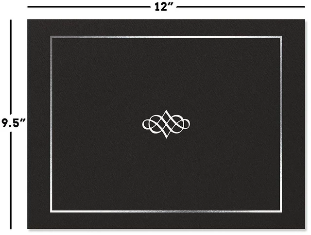 Main image of Ornate Black & Silver Certificate Folders - Pack of 25, Linen Cover 80 lb. Stock, Folded, Die-Cut Corners, for Office, Business Awards, Graduation, School Diploma Holder, 9-1/2" x 12"