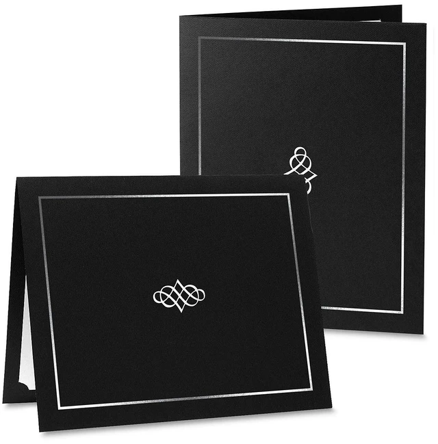 Alt view image 2 of 6 - Ornate Black & Silver Certificate Folders - Pack of 25, Linen Cover 80 lb. Stock, Folded, Die-Cut Corners, for Office, Business Awards, Graduation, School Diploma Holder, 9-1/2" x 12"