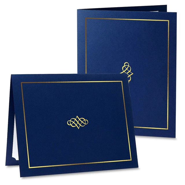 Alt view image 2 of 6 - Ornate Blue & Gold Certificate Folders - Pack of 25, Linen Cover 80 lb. Stock, Folded, Die-Cut Corners, for Office, Business Awards, Graduation, School Diploma Holder, 9-1/2" x 12"