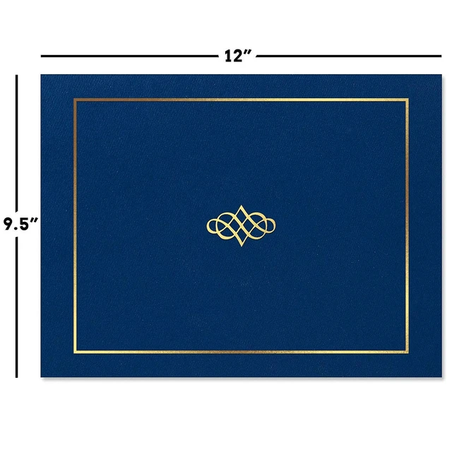 Main image of Ornate Blue & Gold Certificate Folders - Pack of 25, Linen Cover 80 lb. Stock, Folded, Die-Cut Corners, for Office, Business Awards, Graduation, School Diploma Holder, 9-1/2" x 12"