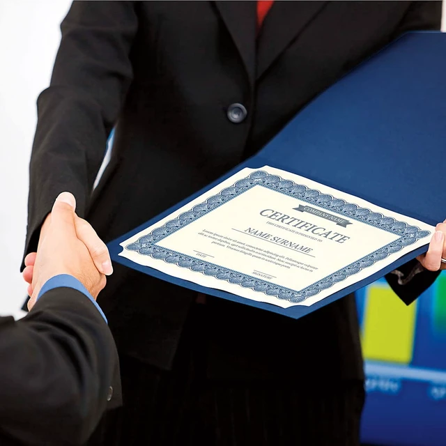 Alt view image 4 of 6 - Ornate Blue & Gold Certificate Folders - Pack of 25, Linen Cover 80 lb. Stock, Folded, Die-Cut Corners, for Office, Business Awards, Graduation, School Diploma Holder, 9-1/2" x 12"