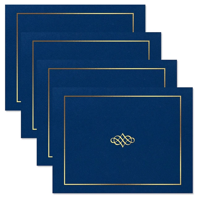 Alt view image 3 of 6 - Ornate Blue & Gold Certificate Folders - Pack of 25, Linen Cover 80 lb. Stock, Folded, Die-Cut Corners, for Office, Business Awards, Graduation, School Diploma Holder, 9-1/2" x 12"