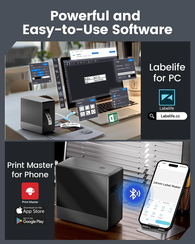Alt view image 5 of 7 - P780BT 1 Inch Label Maker Machine with Tape-24mm School Use Rechargeable Bluetooth 12mm 18mm 24mm Wide Labels-Waterproof, Auto Cut, Connect Phone & PC, Type-C Charge for Home Office Use