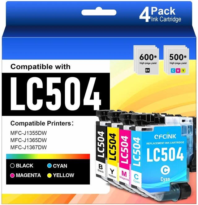 Main image of LC504 Ink Cartridges 4-Pack Combo Pack Compatible for brother printer Work with INKvestment 1355, 1365, and 1367 Printers, Black Cyan Magenta Yellow