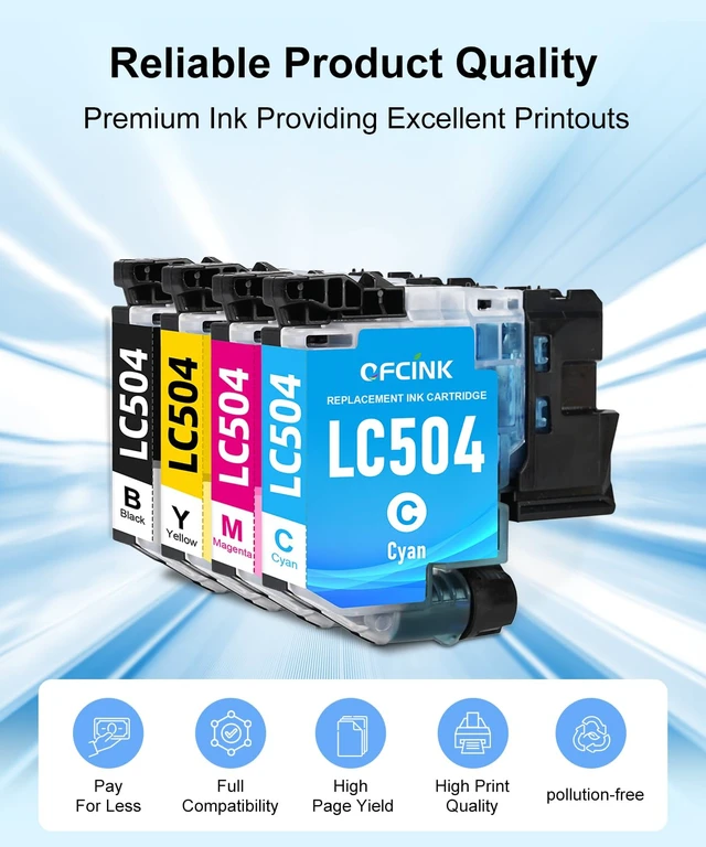 Alt view image 5 of 6 - LC504 Ink Cartridges 4-Pack Combo Pack Compatible for brother printer Work with INKvestment 1355, 1365, and 1367 Printers, Black Cyan Magenta Yellow