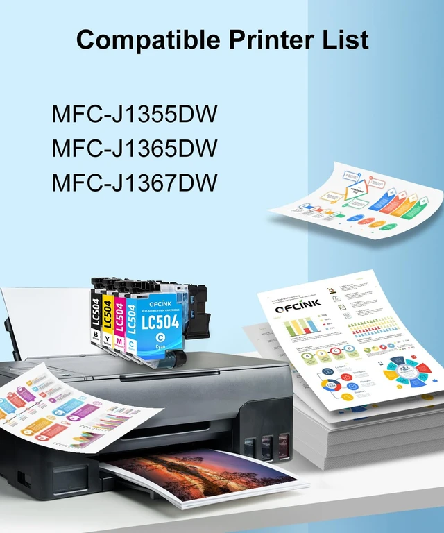 Alt view image 2 of 6 - LC504 Ink Cartridges 4-Pack Combo Pack Compatible for brother printer Work with INKvestment 1355, 1365, and 1367 Printers, Black Cyan Magenta Yellow