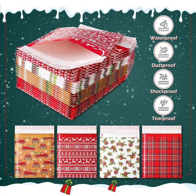 Alt view image 2 of 7 - 100 Pcs Christmas Bubble Mailers 8.3 x 9.3 Inch Christmas Padded Envelopes Self Adhesive Shipping Bags Holiday Mailing Envelopes Waterproof Postal Bag for Xmas Mailing Packaging (Vintage Style)