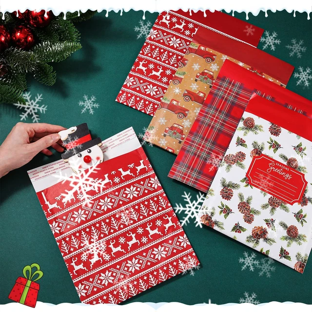 Alt view image 3 of 7 - 100 Pcs Christmas Bubble Mailers 8.3 x 9.3 Inch Christmas Padded Envelopes Self Adhesive Shipping Bags Holiday Mailing Envelopes Waterproof Postal Bag for Xmas Mailing Packaging (Vintage Style)
