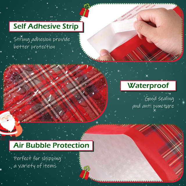 Alt view image 5 of 7 - 100 Pcs Christmas Bubble Mailers 8.3 x 9.3 Inch Christmas Padded Envelopes Self Adhesive Shipping Bags Holiday Mailing Envelopes Waterproof Postal Bag for Xmas Mailing Packaging (Vintage Style)