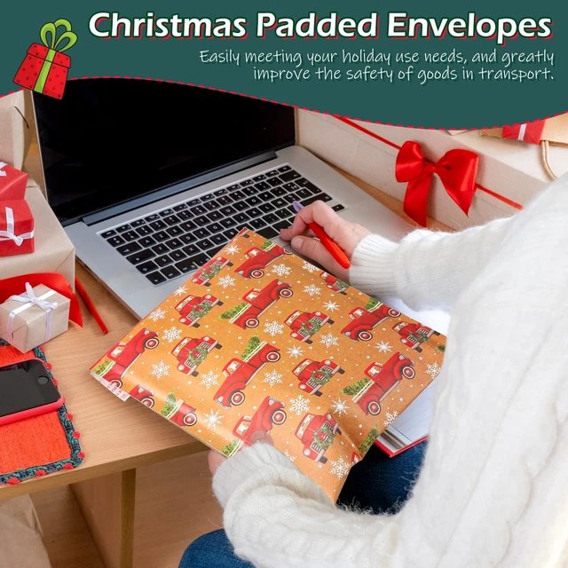 Alt view image 7 of 7 - 100 Pcs Christmas Bubble Mailers 8.3 x 9.3 Inch Christmas Padded Envelopes Self Adhesive Shipping Bags Holiday Mailing Envelopes Waterproof Postal Bag for Xmas Mailing Packaging (Vintage Style)
