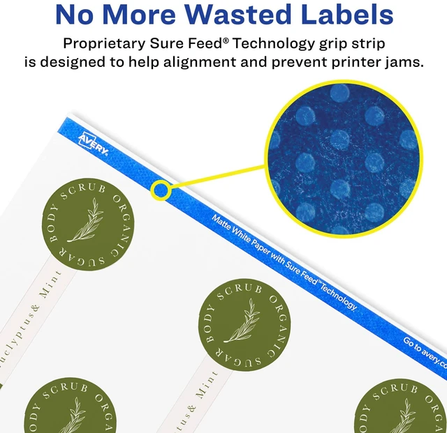 Alt view image 4 of 6 - ® Matte White Lollipop Labels, Sure Feed® Technology, 1.5" x 4", 800 White Labels, Print-to-The-Edge, Permanent Adhesive, Laser/Inkjet Printable