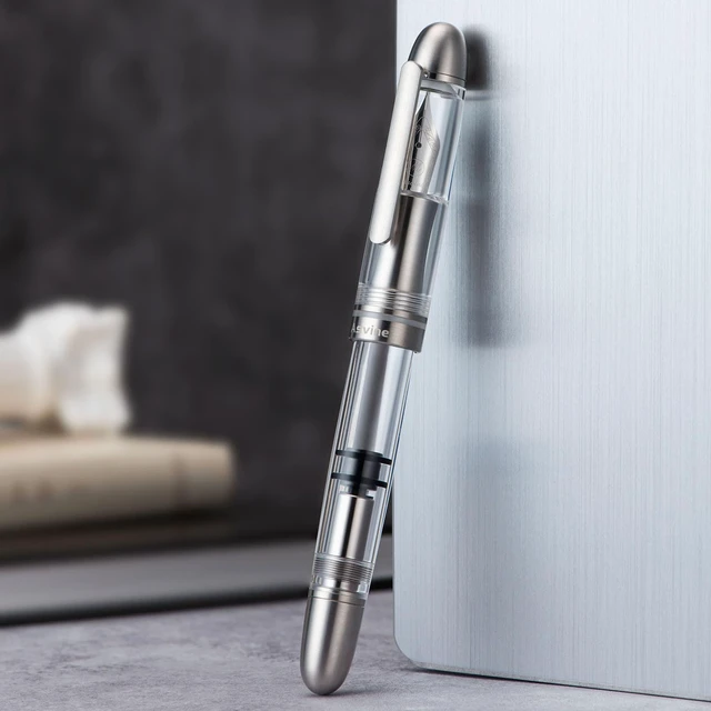 Alt view image 3 of 7 - P36 Titanium Fountain Pen Piston Filling, Bock Medium Nib Clear Transparent Acrylic Smooth Writing Pen Case Set