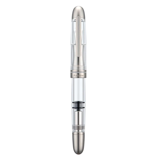 Alt view image 6 of 7 - P36 Titanium Fountain Pen Piston Filling, Bock Medium Nib Clear Transparent Acrylic Smooth Writing Pen Case Set