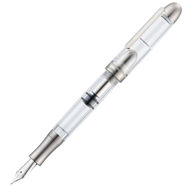 Alt view image 7 of 7 - P36 Titanium Fountain Pen Piston Filling, Bock Medium Nib Clear Transparent Acrylic Smooth Writing Pen Case Set