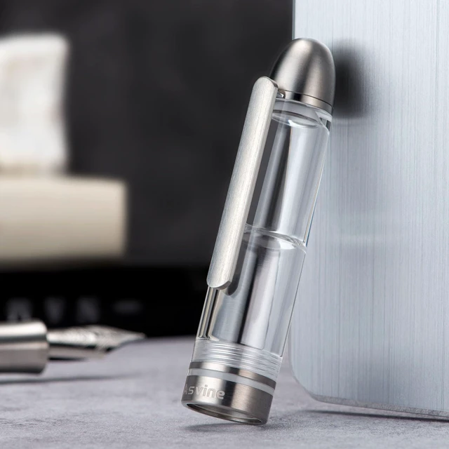 Alt view image 3 of 7 - P36 Titanium Fountain Pen Piston Filling, Bock Fine Nib Clear Transparent Acrylic Smooth Writing Pen Case Set