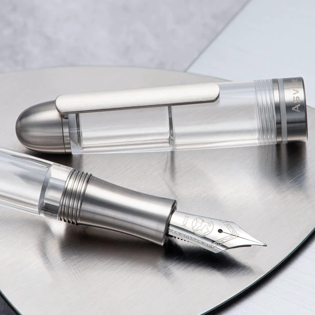 Alt view image 5 of 7 - P36 Titanium Fountain Pen Piston Filling, Bock Fine Nib Clear Transparent Acrylic Smooth Writing Pen Case Set