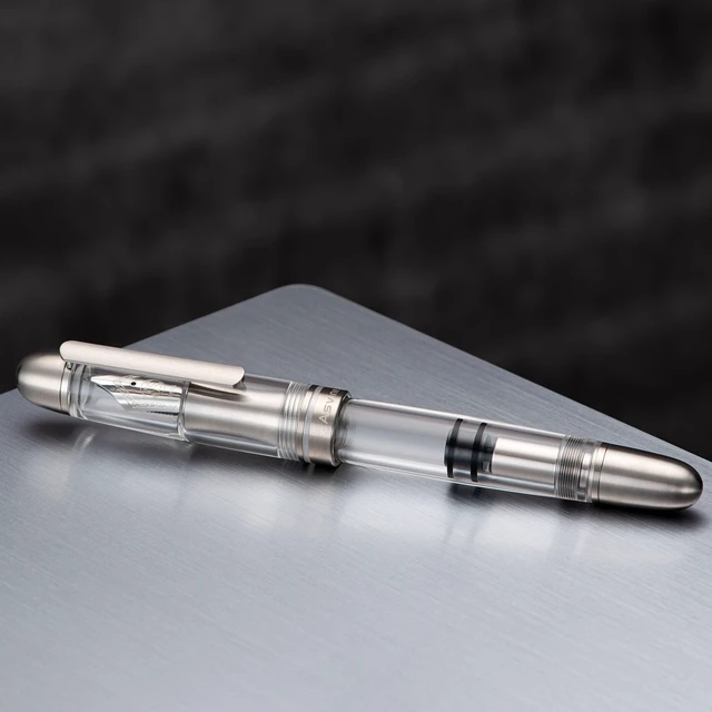 Alt view image 7 of 7 - P36 Titanium Fountain Pen Piston Filling, Bock Fine Nib Clear Transparent Acrylic Smooth Writing Pen Case Set