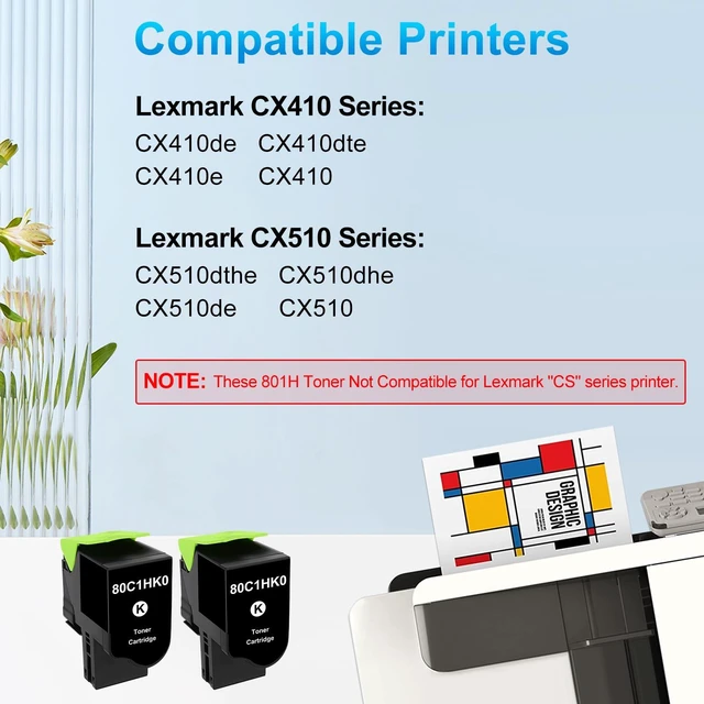 Alt view image 2 of 6 - Compatible Toner Cartridge Replacement for Lexmark 801H 80C1HK0 801HK 80C1HK0 for CX410 CX410de CX410dte CX510 CX510de CX510dthe CX510dhe Printer (2 Black)