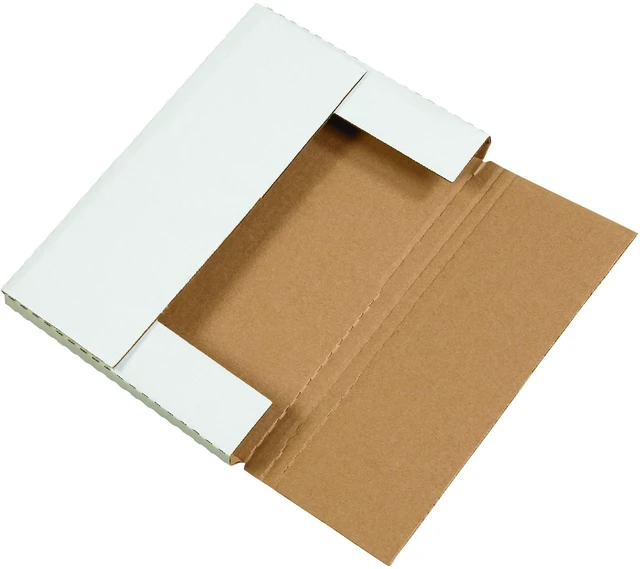 Main image of BFM1291 Corrugated Cardboard Easy-Fold Mailers, 12 1/8 x 9 1/8 x 1 Inches, Fold Over Mailers, Adjustable Die-Cut Shipping, Multi-Depth, Large White Mailing (Pack of 50)
