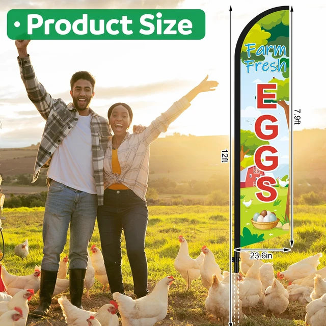 Alt view image 2 of 7 - 2 Sets Farm Fresh Eggs Feather Banner Flag Kit 12ft Advertising Feather Flags with Flag Poles Windless Business Flags Banner Sign for Farm Fresh Eggs Outside Business