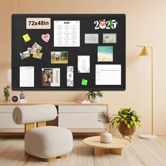 Alt view image 2 of 7 - Large Bulletin Board - 72 x 48 Inches, Foldable Decorative Felt Board for Wall Photo Display Board with Self-Adhesive Tape, Includes 36 Push Pins - Black