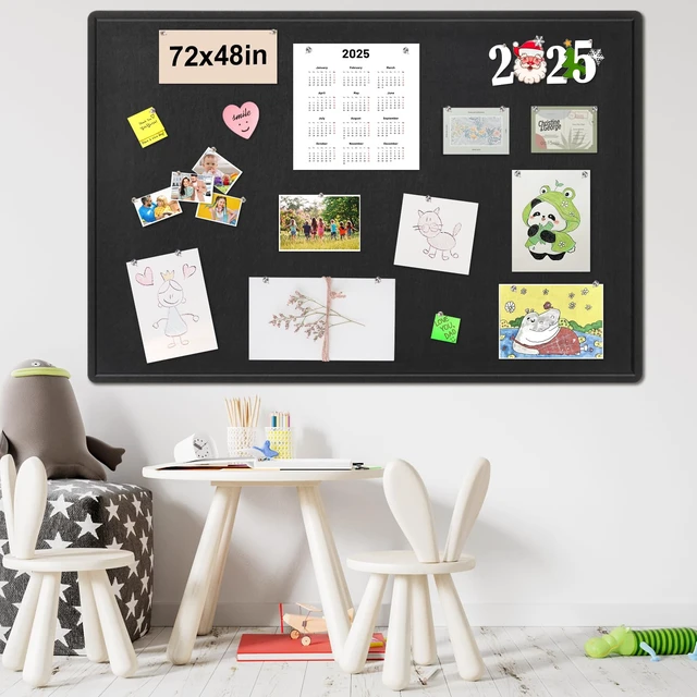 Alt view image 7 of 7 - Large Bulletin Board - 72 x 48 Inches, Foldable Decorative Felt Board for Wall Photo Display Board with Self-Adhesive Tape, Includes 36 Push Pins - Black