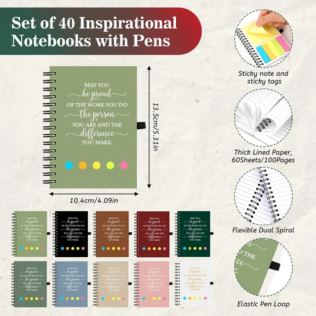 Alt view image 2 of 7 - 40 Sets Employee Appreciation Gifts Bulk Inspirational Spiral Notebook Journal with Sticky Notes Bamboo Pen Back to School Gifts for Students Teacher Nurse Coworker Office Team Housekeeping Staff