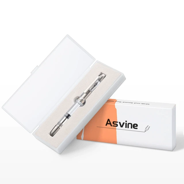 Alt view image 5 of 7 - P36 Titanium Fountain Pen Clear Transparent Acrylic Piston Filling Pen, Bock Broad Nib Smooth Writing Pen Case Set