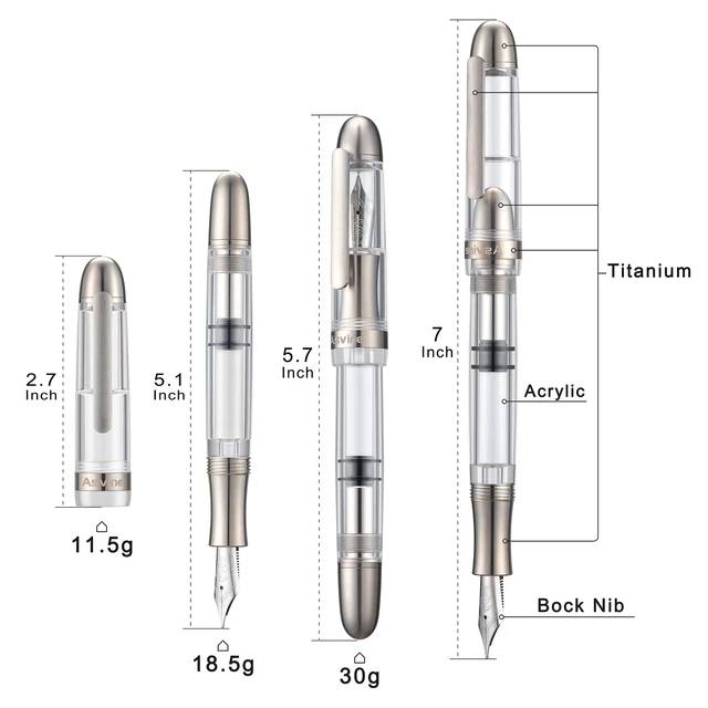 Alt view image 6 of 7 - P36 Titanium Fountain Pen Clear Transparent Acrylic Piston Filling Pen, Bock Broad Nib Smooth Writing Pen Case Set