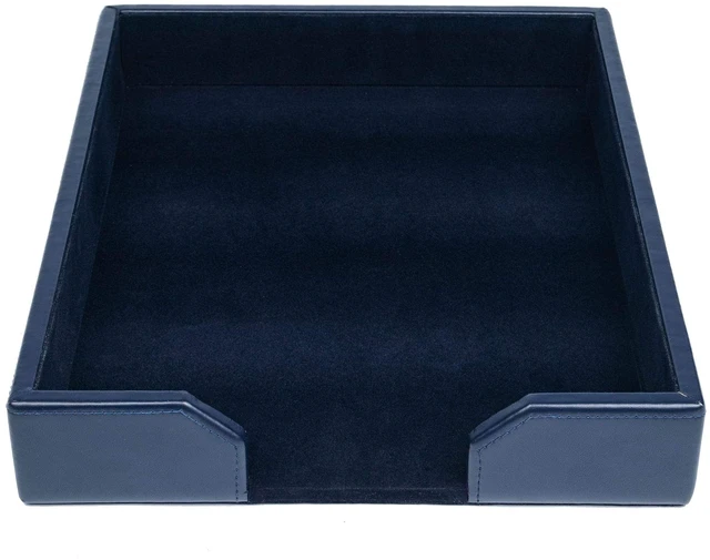 Main image of Bonded Leather Desktop Letter Tray - Luxury Letter Holder & Paper Organizer for Desk - Office Organization & Executive Desk Decor - (Navy Blue) 13.5 x 10.5 x 2