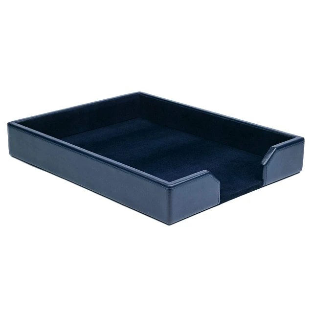Alt view image 2 of 7 - Bonded Leather Desktop Letter Tray - Luxury Letter Holder & Paper Organizer for Desk - Office Organization & Executive Desk Decor - (Navy Blue) 13.5 x 10.5 x 2