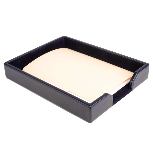 Alt view image 7 of 7 - Bonded Leather Desktop Letter Tray - Luxury Letter Holder & Paper Organizer for Desk - Office Organization & Executive Desk Decor - (Navy Blue) 13.5 x 10.5 x 2