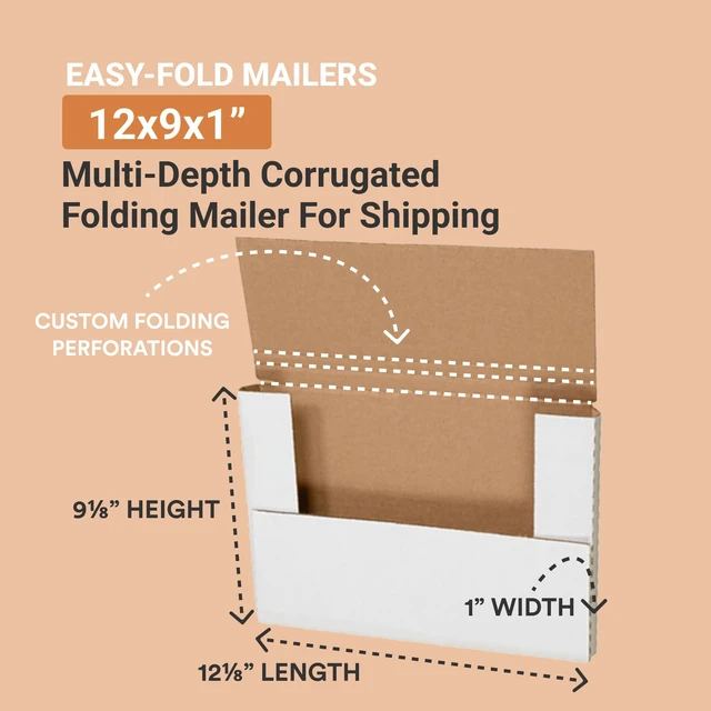 Alt view image 2 of 6 - Shipping Boxes Flat 12.125"L x 9.125"W x 1"H 50-Pack - Corrugated Cardboard for Moving, Mailing, Packing, Packaging and Storage