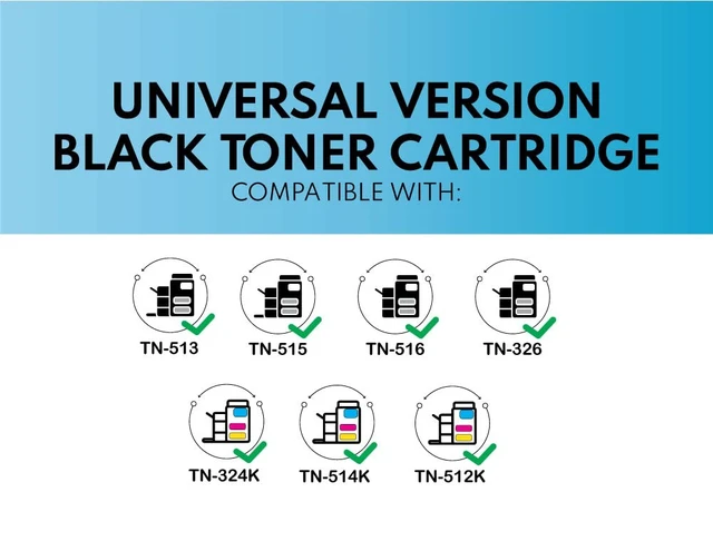 Alt view image 2 of 7 - Compatible Replacement for use in Konica Minolta bizhub 308e, 368e, C258, C308, C368, C458, C558, TN512K, TN324K, TN513, TN514K, TN515, TN516, TN326 Universal (Black, 1 Cartridge)