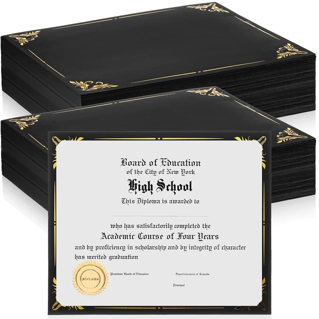 Main image of 200 Pack Certificate Holders Diploma Holders Office Certificate Covers Bulk Document Letter Size Diploma Covers for 8.5 x 11 Inch Paper(Black with Gold Foil Border)