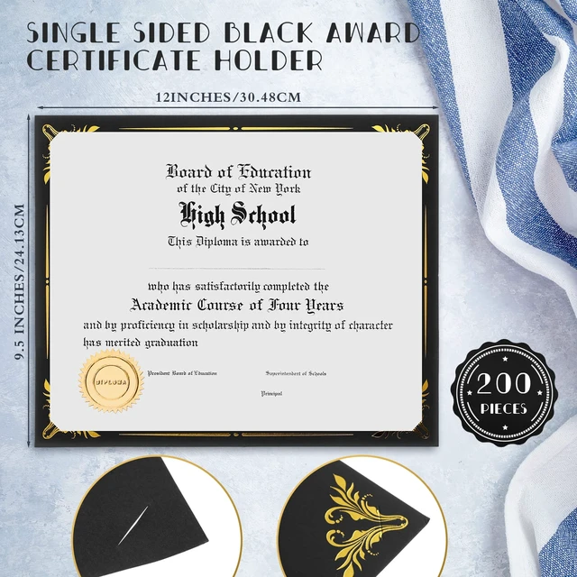Alt view image 2 of 7 - 200 Pack Certificate Holders Diploma Holders Office Certificate Covers Bulk Document Letter Size Diploma Covers for 8.5 x 11 Inch Paper(Black with Gold Foil Border)