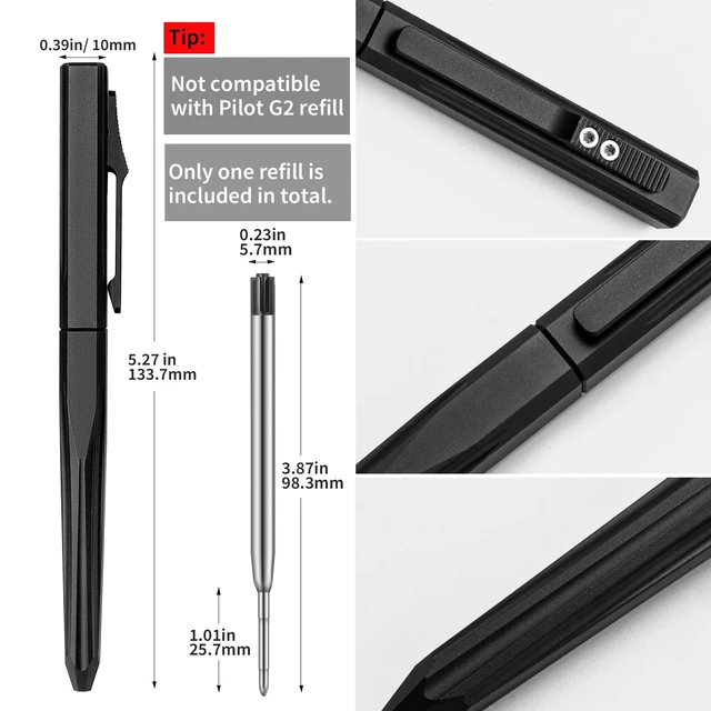 Alt view image 2 of 7 - Titanium Slide Retractable Tactical Pen (Black) Slide Clip Retractable, Fits Standard G2 Refills, Smooth Writing, Pocket Clip Portable, for Office Outdoor Signature Gift