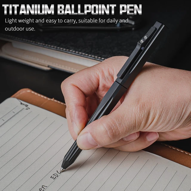 Alt view image 5 of 7 - Titanium Slide Retractable Tactical Pen (Black) Slide Clip Retractable, Fits Standard G2 Refills, Smooth Writing, Pocket Clip Portable, for Office Outdoor Signature Gift