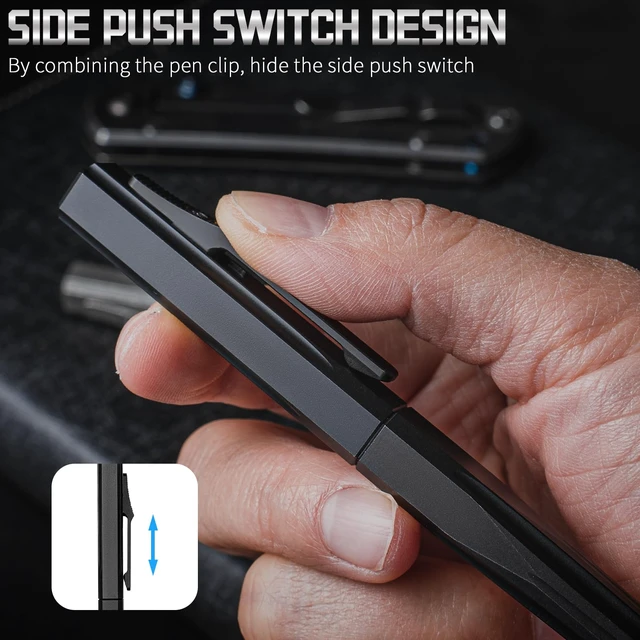 Alt view image 4 of 7 - Titanium Slide Retractable Tactical Pen (Black) Slide Clip Retractable, Fits Standard G2 Refills, Smooth Writing, Pocket Clip Portable, for Office Outdoor Signature Gift