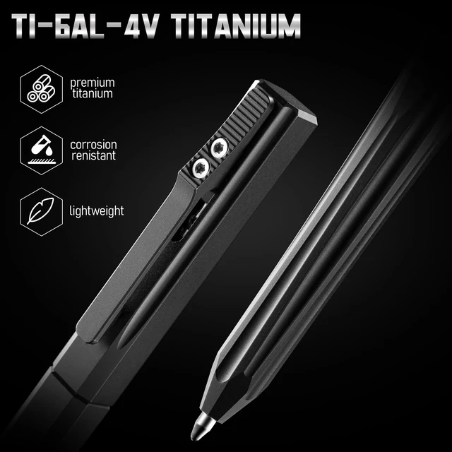 Alt view image 7 of 7 - Titanium Slide Retractable Tactical Pen (Black) Slide Clip Retractable, Fits Standard G2 Refills, Smooth Writing, Pocket Clip Portable, for Office Outdoor Signature Gift