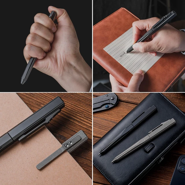Alt view image 6 of 7 - Titanium Slide Retractable Tactical Pen (Black) Slide Clip Retractable, Fits Standard G2 Refills, Smooth Writing, Pocket Clip Portable, for Office Outdoor Signature Gift