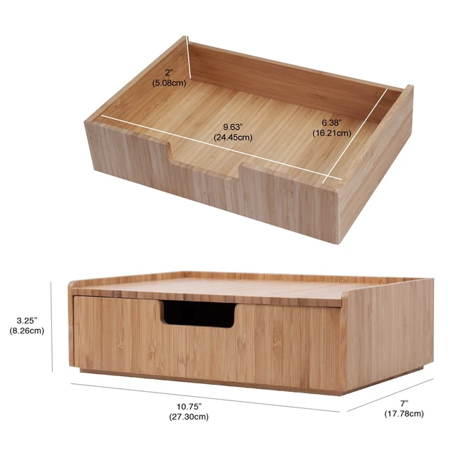 Alt view image 4 of 6 - Desktop Paper Tray File Folder Holder 5-Slot, & Bamboo Drawer Set; Storage for Office Supplies & Stationary items, pens, pencils, scissors, notepads, business cards and more
