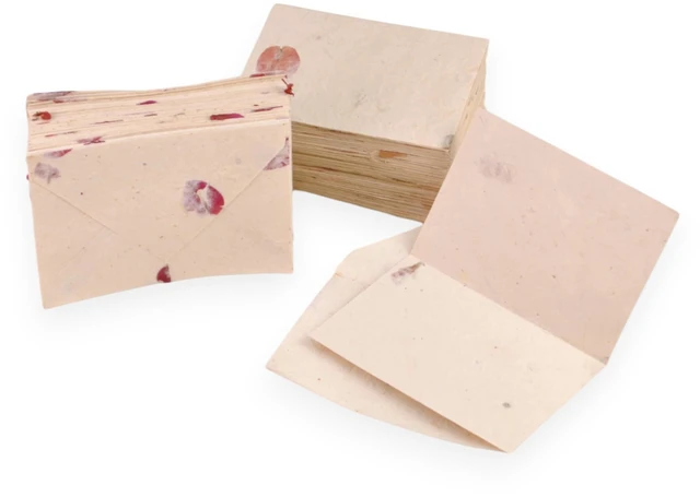 Main image of 50 Pack Lokta Cherish Cards & Envelopes, Bougainvillea Handmade lokta paper greeting cards & matching vintage envelopes, blank note cards, pressed flower petals, made in Nepal