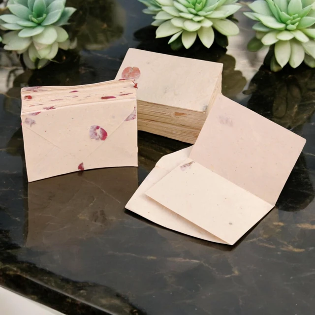 Alt view image 2 of 7 - 50 Pack Lokta Cherish Cards & Envelopes, Bougainvillea Handmade lokta paper greeting cards & matching vintage envelopes, blank note cards, pressed flower petals, made in Nepal