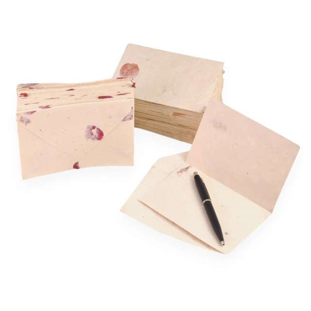 Alt view image 5 of 7 - 50 Pack Lokta Cherish Cards & Envelopes, Bougainvillea Handmade lokta paper greeting cards & matching vintage envelopes, blank note cards, pressed flower petals, made in Nepal