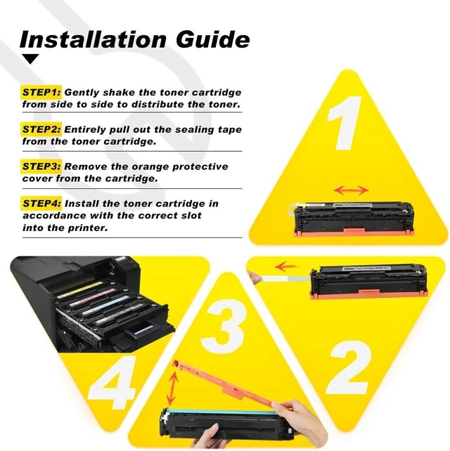 Alt view image 3 of 6 - 125A Remanufactured Toner Cartridge Replacement for HP 125A 4-Pack CB540A CB541A CB542A CB543A Toner Replacement for Color CP1215 CP1518ni CP1515n CM1312 MFP Printer Black Cyan Magenta Yellow