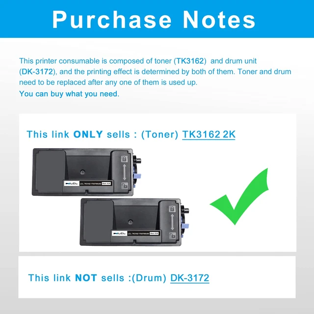 Alt view image 2 of 6 - TK3162 TK-3162 Toner Cartridge Compatible for TK 3162 Toner, 2 Black 1T02T90US0 for Kyocera ECOSYS P3055dn P3045dn P3050dn P3060dn M3645idn M3145idn P3150dn P3155dn M3145dn M3645dn P3260dn