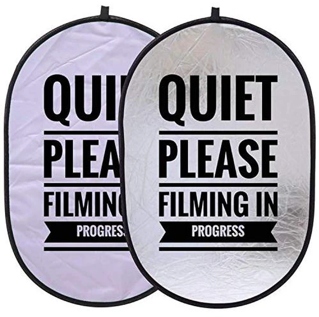 Main image of Quiet Please Filming in Progress Sign - Large 24x36 Double Sided Collapsible Reflective Sign for Movie Set, Film Crew, Video & Recording Studio, Office, On Location - Folds Flat with Carry Case