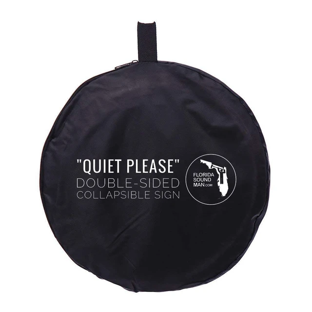 Alt view image 2 of 6 - Quiet Please Filming in Progress Sign - Large 24x36 Double Sided Collapsible Reflective Sign for Movie Set, Film Crew, Video & Recording Studio, Office, On Location - Folds Flat with Carry Case
