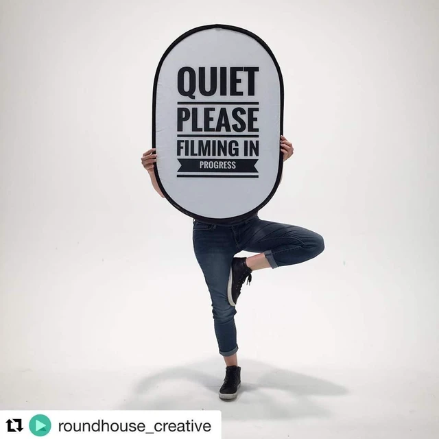 Alt view image 3 of 6 - Quiet Please Filming in Progress Sign - Large 24x36 Double Sided Collapsible Reflective Sign for Movie Set, Film Crew, Video & Recording Studio, Office, On Location - Folds Flat with Carry Case